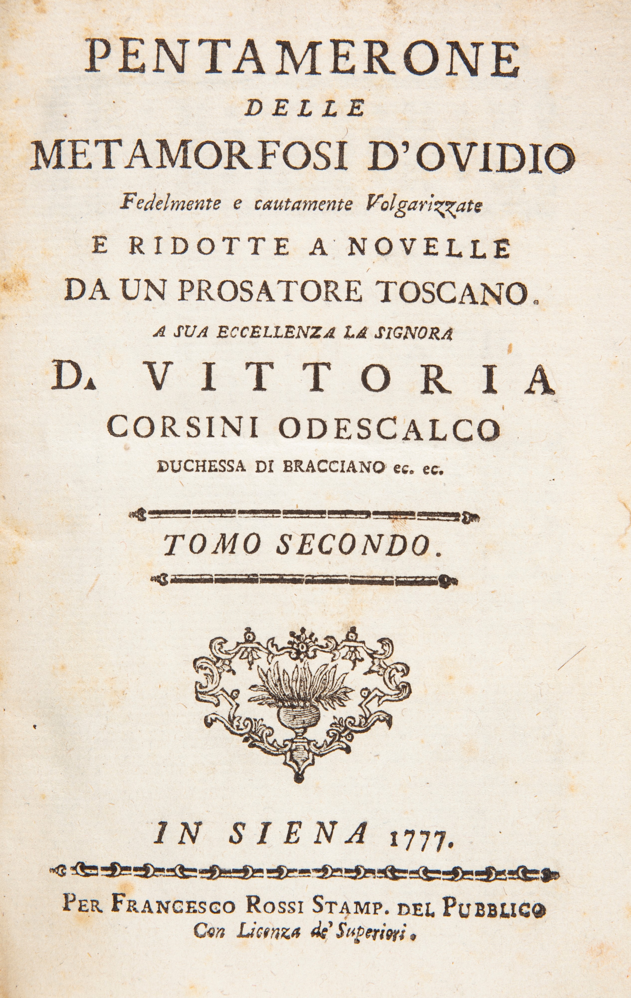 Publio Ovidio Nasone - Pentamerone delle Metamorfosi d'Ovidio. Fedelmente e cautamente volgarizza...