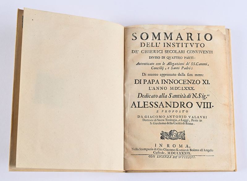 Giacomo Antonio Valauri - Sommario dell'Instituto de' Chierici secolari conviventi Diviso in quat...