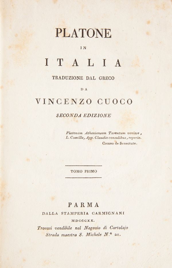 Vicenzo Cuoco - Platone in Italia. Traduzione dal Greco da Vincenzo Cuoco. Vol. I-II