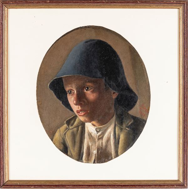 Pittore fine XIX/inizi XX secolo - Ritratto di bambino con cappello
