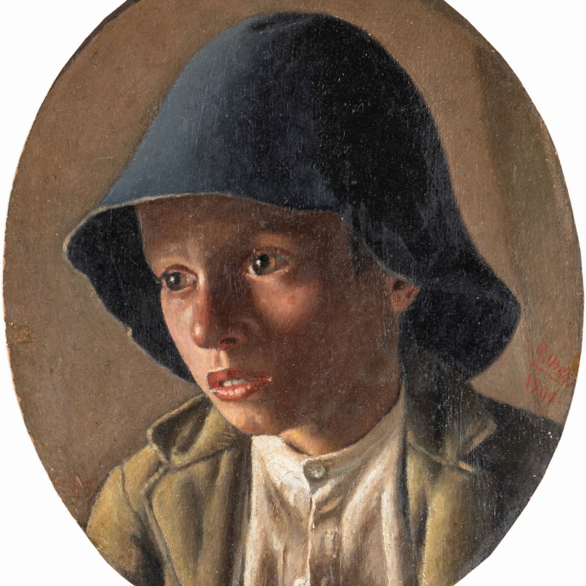 Pittore Fine XIX/inizi XX Secolo - Ritratto di Bambino con Cappello