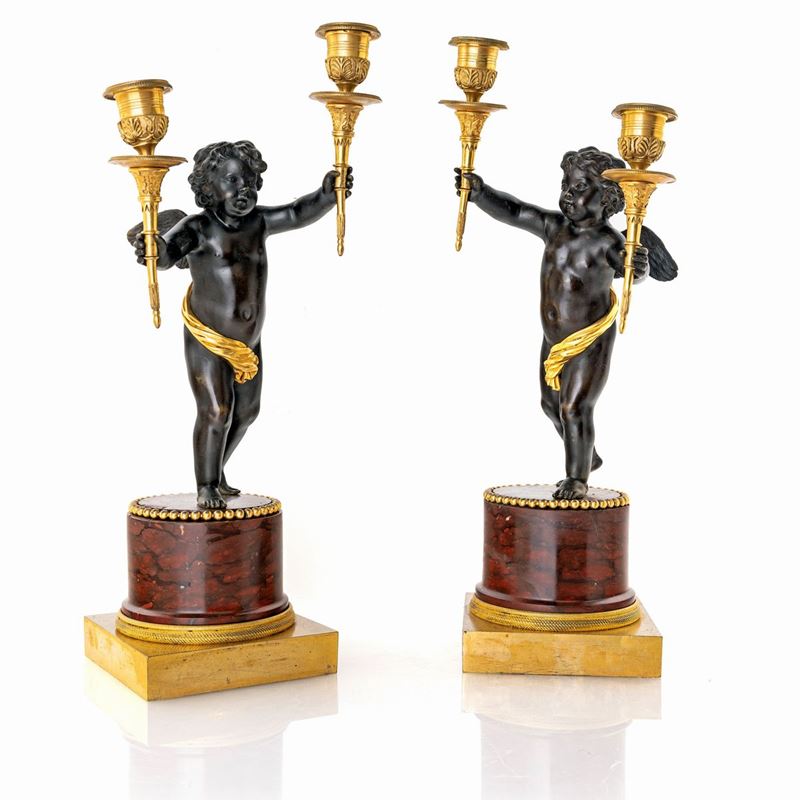 Coppia di Doppieri in Bronzo Brunito e Dorato, XIX Secolo