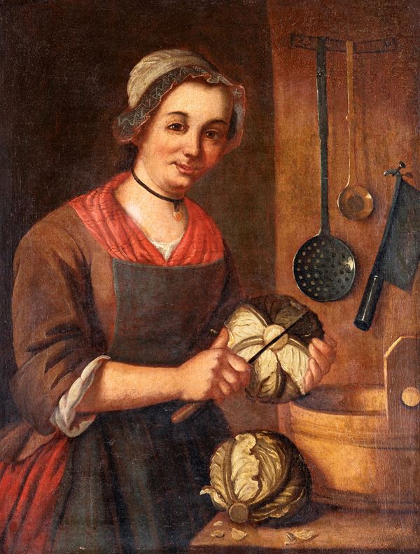 Scuola Lombarda del XVII secolo - Donna col cavolfiore