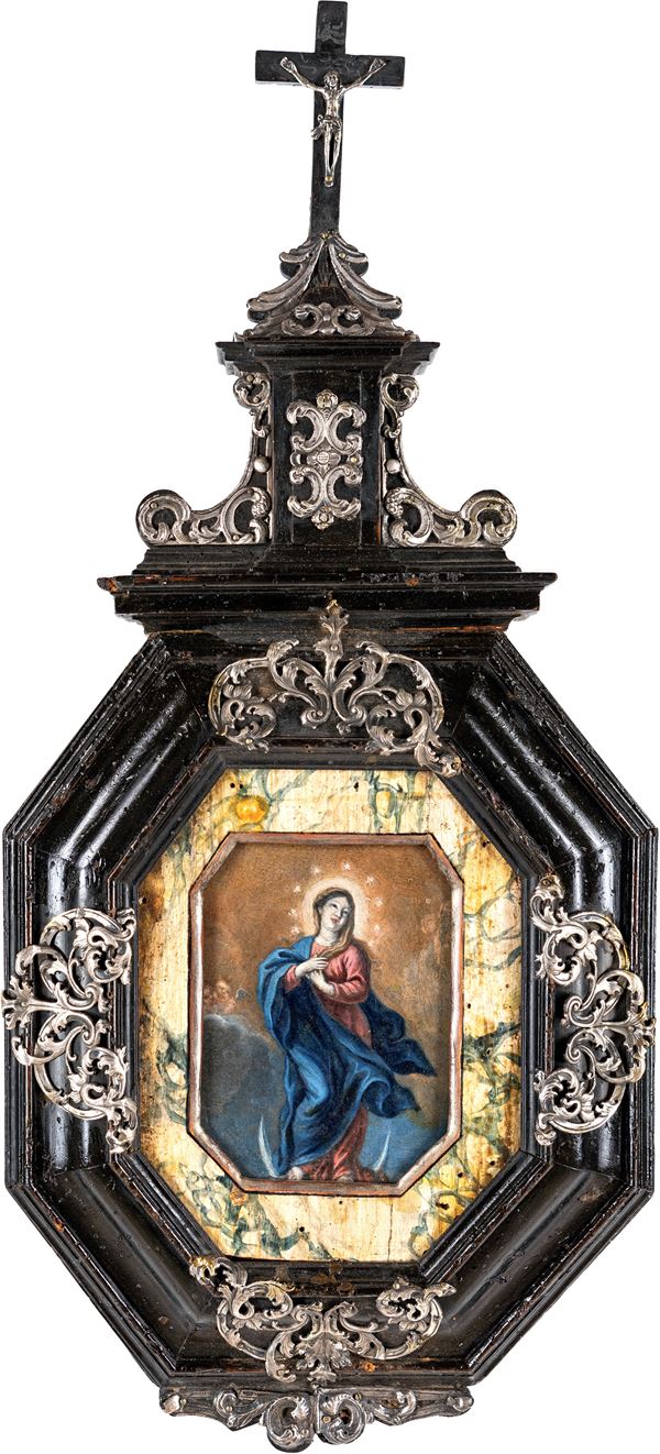 Altarolo in legno ebanizzato e argento, XVIII secolo