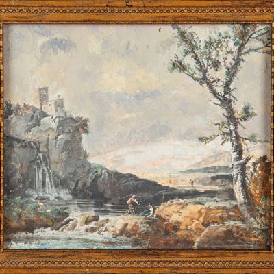 Paesaggio Fluviale con Pescatori
