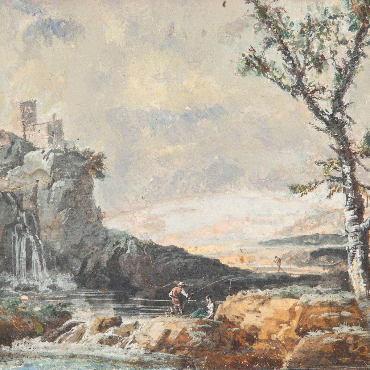 Scuola Romana del XVIII Secolo - Paesaggio Fluviale con Pescatori