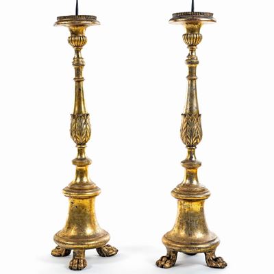 Coppia di Torciere in Legno Dorato, XVIII Secolo