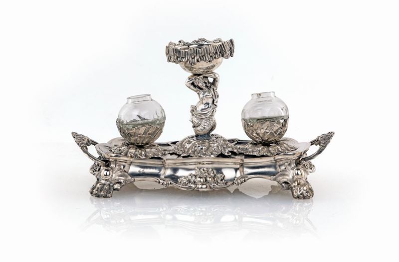 Calamaio in Argento con Figura di Sirena, Austro-ungarico 1830 Ca.