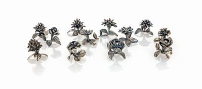 Dodici Segnaposto in Argento a Forma di Fiore, Bottega Mortet, Roma