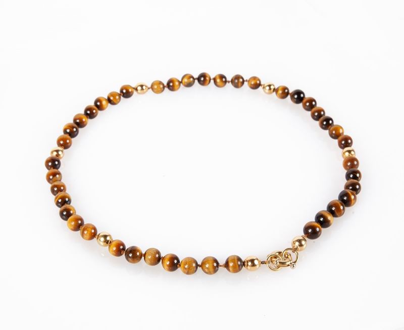 Collana in Occhio di Tigre con Fermezza in Oro