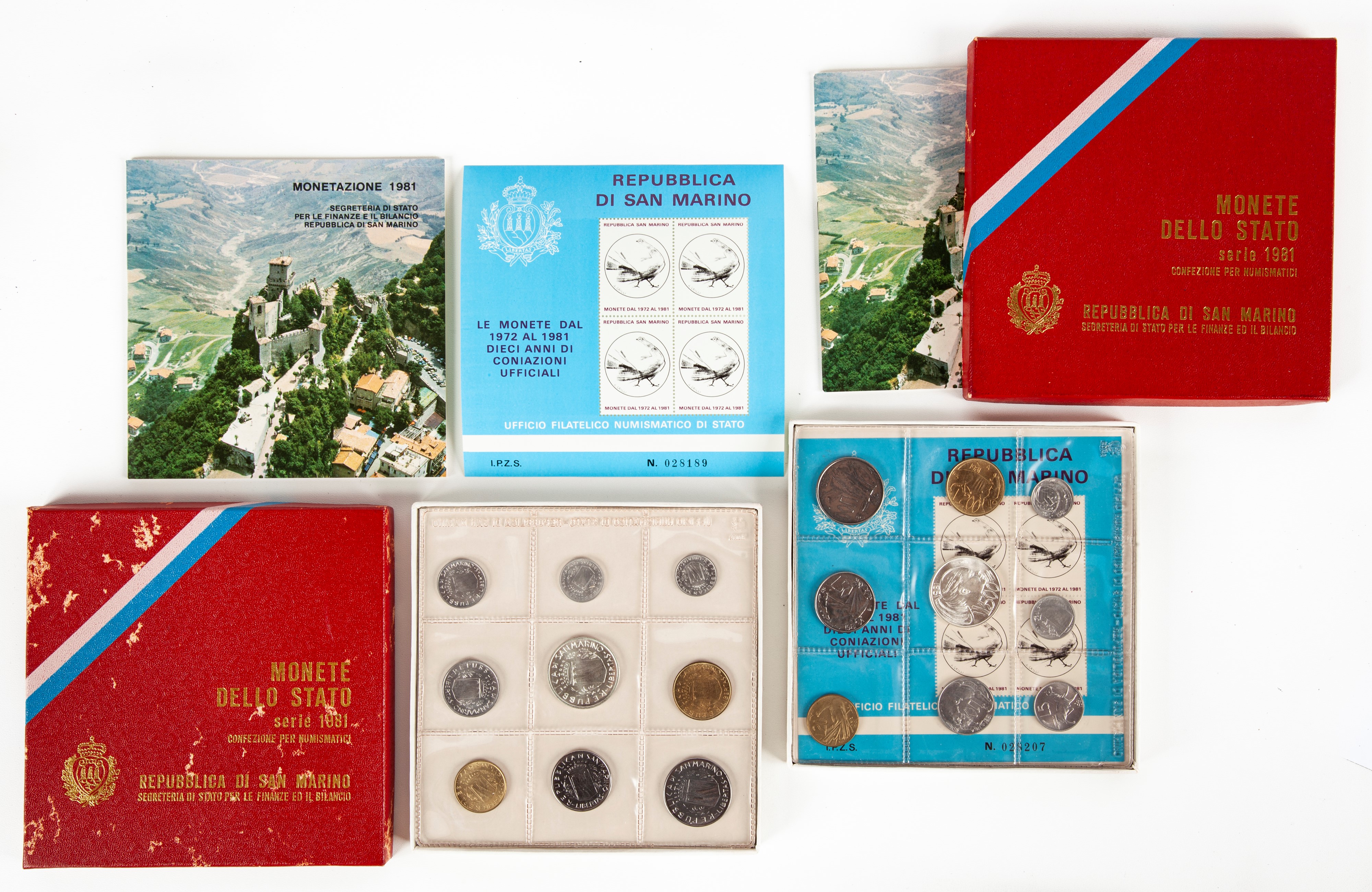 Lotto di Monete: 7 Pezzi da 500 Lire e 2 Serie Complete San Marino; 500 Lire Sede Vacante 1963 Ci...