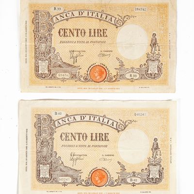 Lotto di Cartamoneta: 2 Esemplari 100 Lire Tipo Barbetti Grande "b" 08-10-1943 Azzolini/urbini Re...