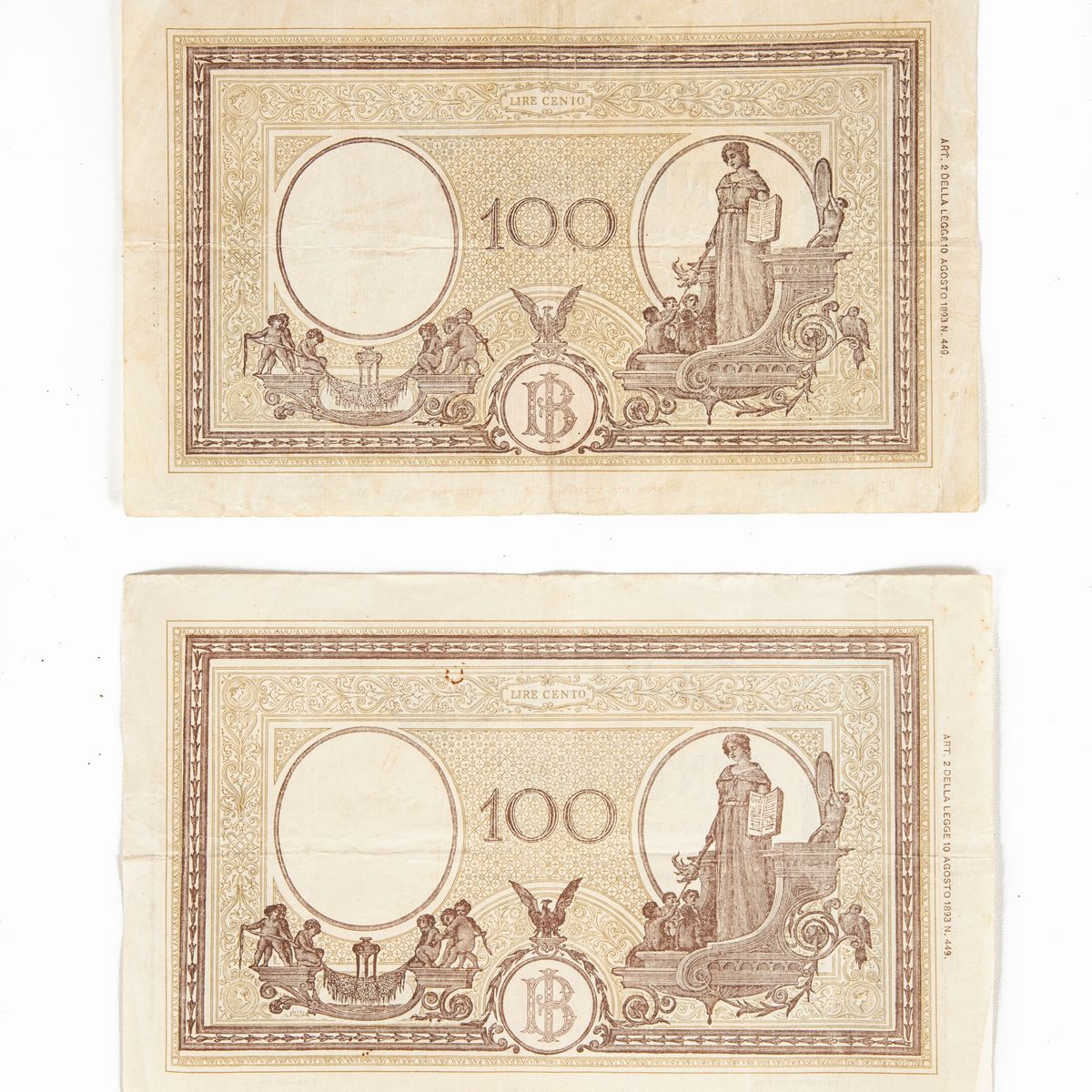 Lotto di Cartamoneta: 2 Esemplari 100 Lire Tipo Barbetti Grande "b" 08-10-1943 Azzolini/urbini Re...