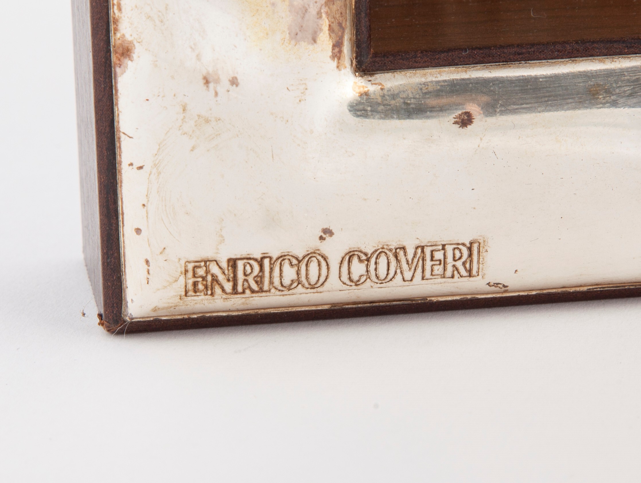 Enrico Coveri - Vassoio Svuota Tasche e Portapenne in Legno con Rivestimento in Bagno D'argento c...