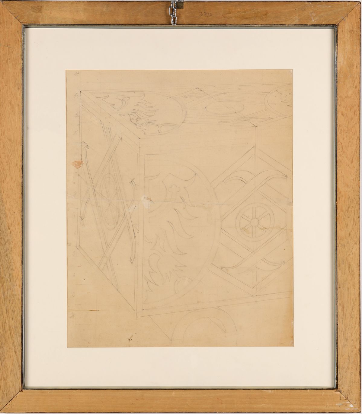 Fortunato Depero - Progetto Esecutivo per Cassapanca in Buxus - al Verso Profilo di Vecchio