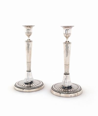 Coppia di Candelieri in Argento, Roma, Stato Pontificio, 1801, Attribuibili All'argentiere Achill...