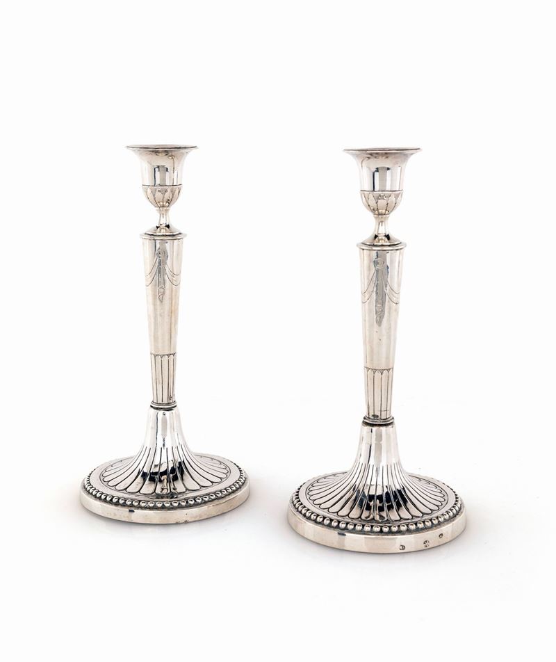 Coppia di Candelieri in Argento, Roma, Stato Pontificio, 1801, Attribuibili All'argentiere Achill...