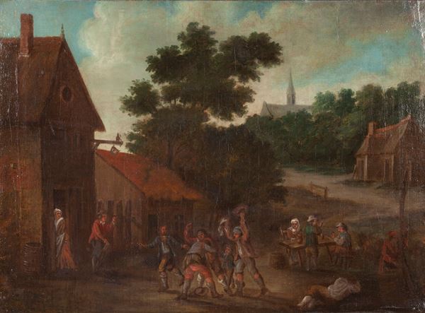 Scuola fiamminga del XVIII secolo - Rissa nel villaggio