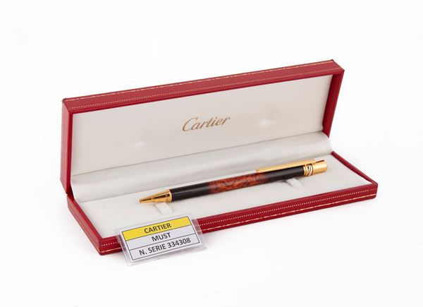 Cartier Must De - Penna a sfera in lacca con particolari in metallo placcato in oro a più colori