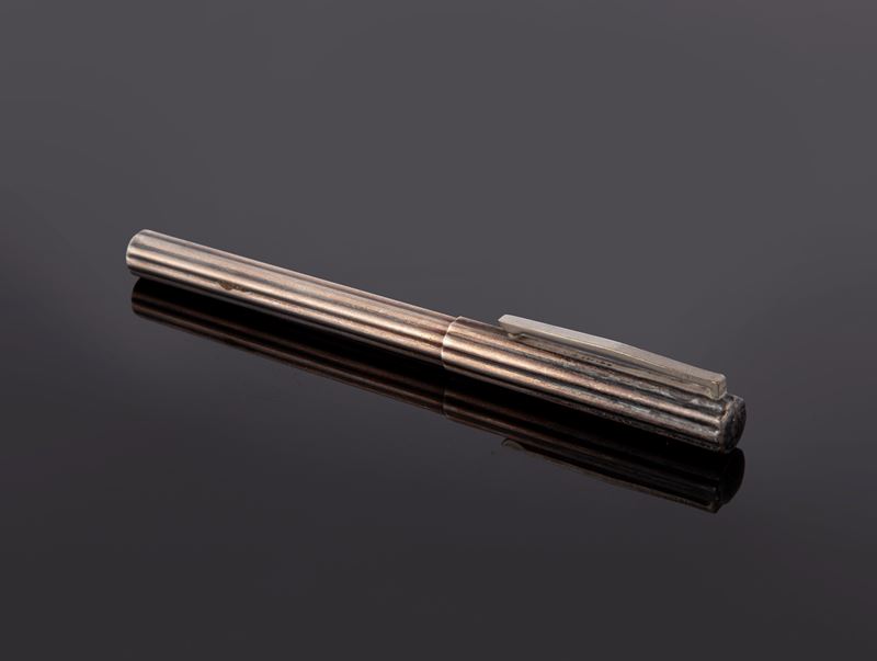 Bulgari - Penna a Sfera in Argento 925/000 a Fusto Scanalato