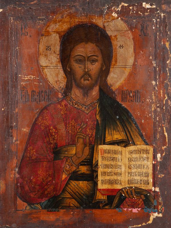 Scuola russa del XIX secolo - Icona raffigurante Cristo Pantocratore