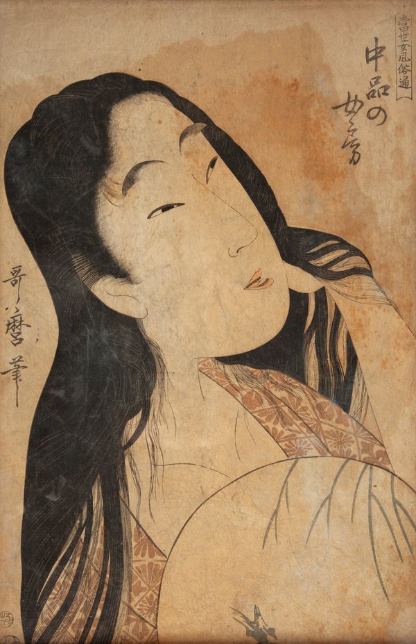Geisha con ventaglio (da Kitagawa Utamaro)