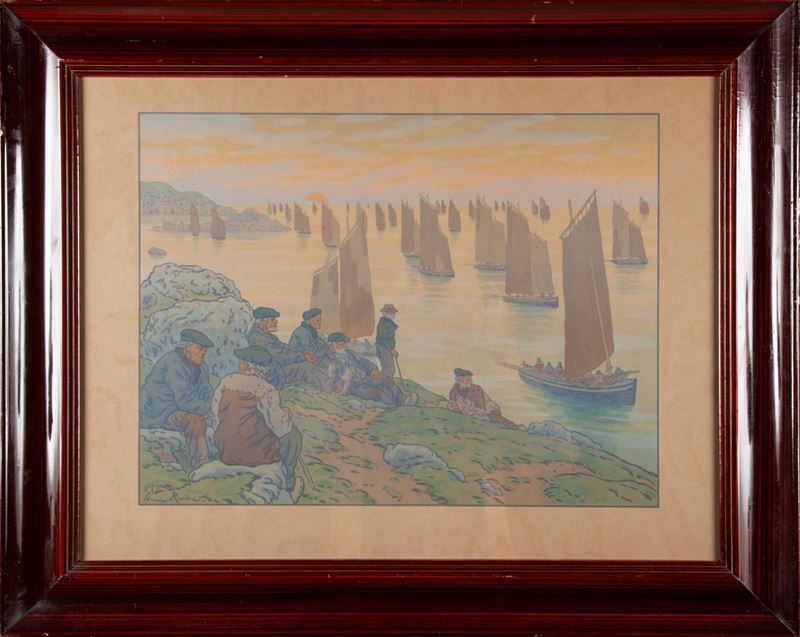 Henri Laurent Rivière - Barche al Tramonto.