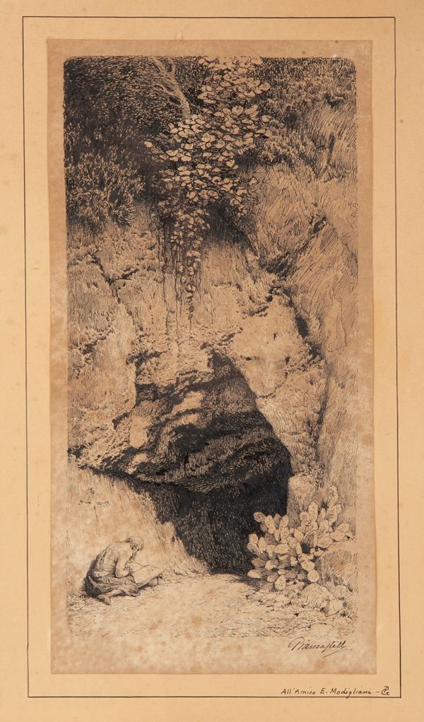 Grotta con figura di eremita