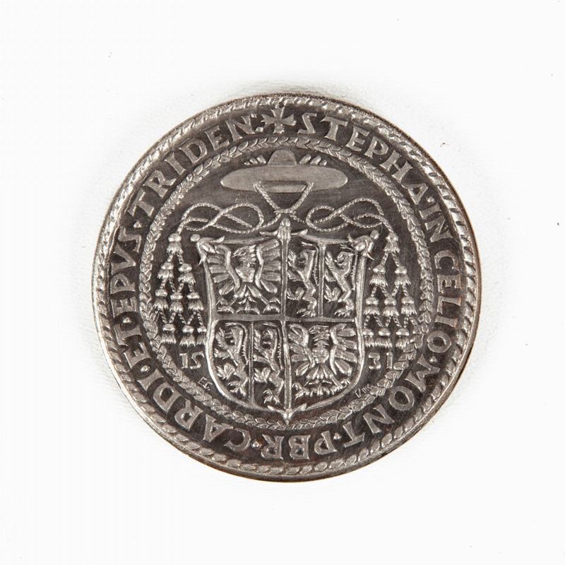 Riconio in Metallo Argentato della Medaglia del Cardinale Bernardino Cles del 1531 Trento