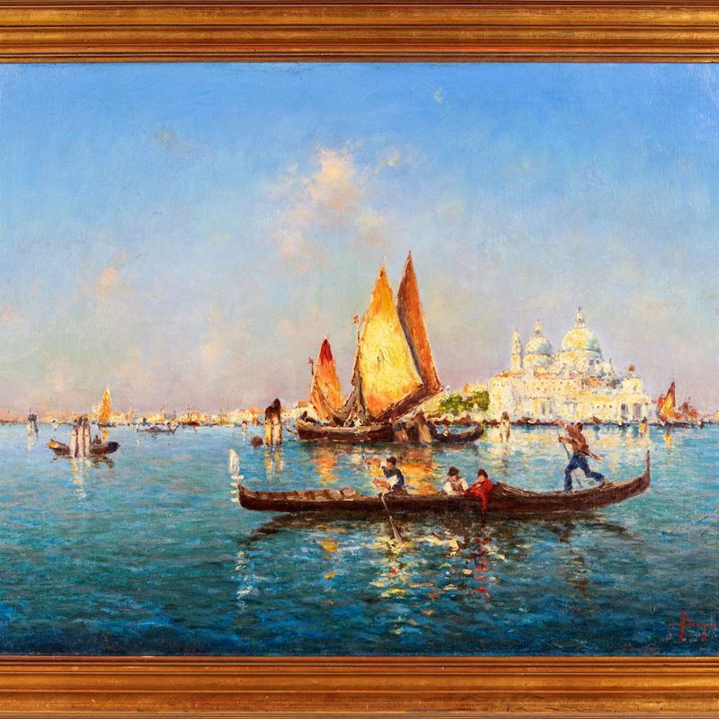 Emanuele Brugnoli - Venezia Punta della Dogana e Chiesa della Salute con Imbarcazioni