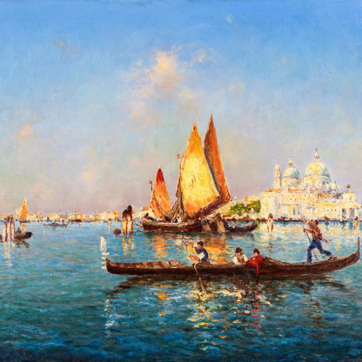 Emanuele Brugnoli - Venezia Punta della Dogana e Chiesa della Salute con Imbarcazioni