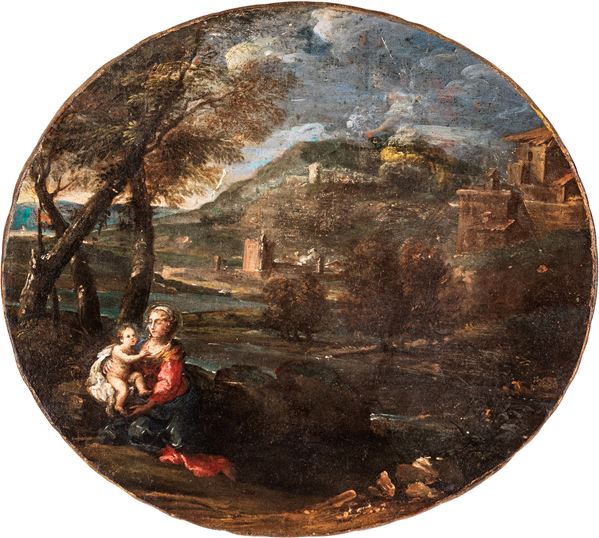 Domenico Zampieri detto Domenichino - Paesaggio con donna e bambino