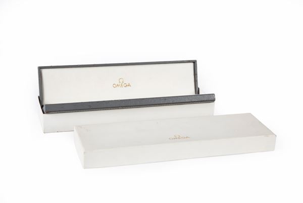 Omega - Astuccio originale in pelle per orologio da polso da uomo. Con scatola originale Omega in cartone.