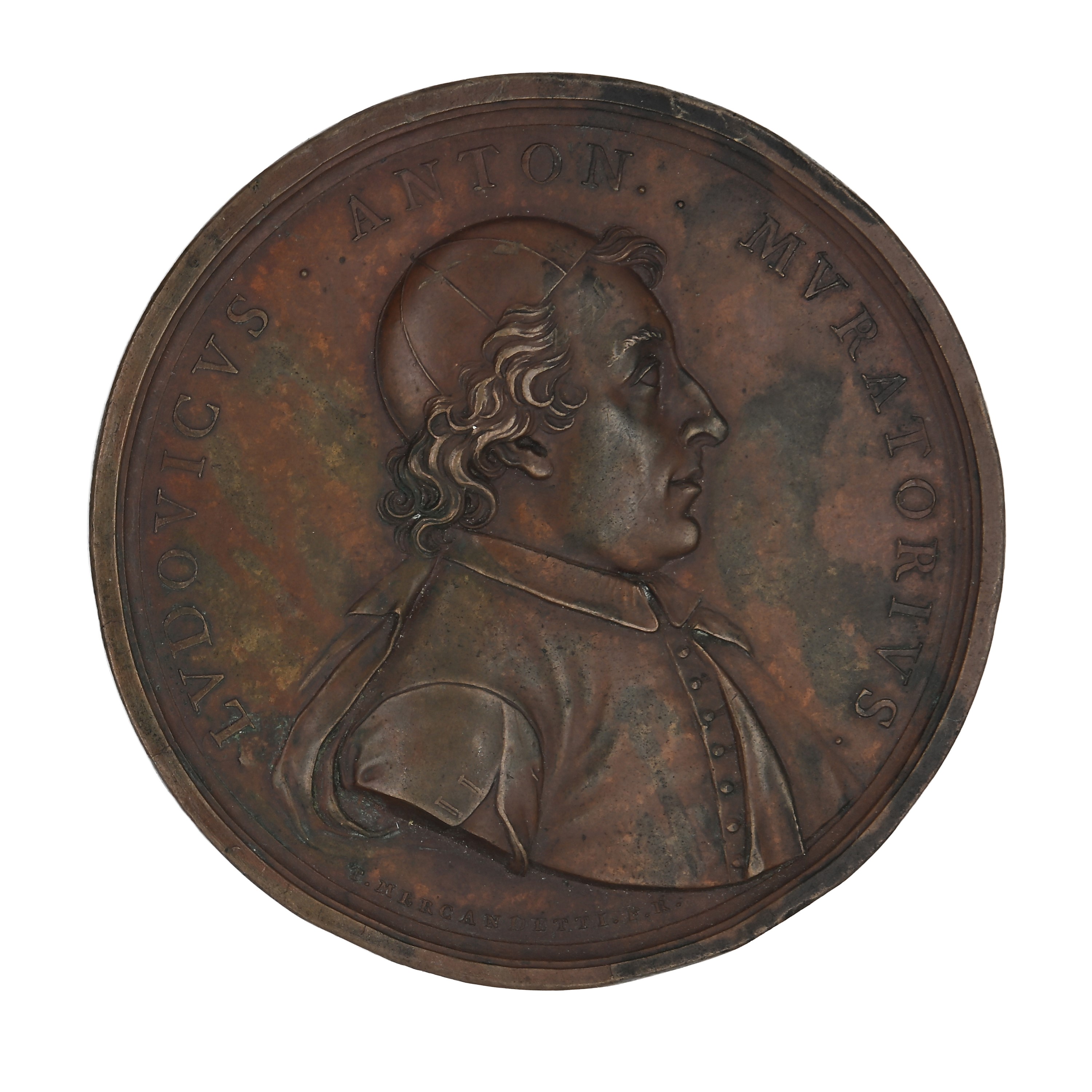 Medaglia in Bronzo Commemorativa di Ludovico Antonio Muratori (1672-1750); Datata 1806 e Firmata ...