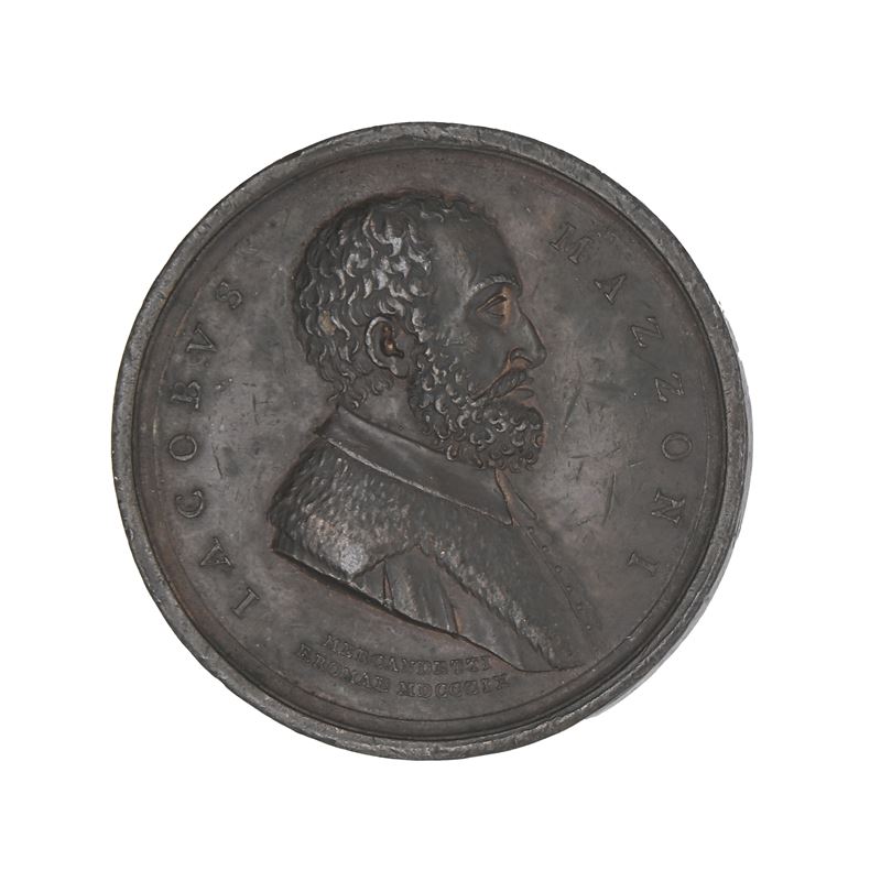 Medaglia in Bronzo Commemorativa di Jacopo Mazzoni (1548-1598); Datata 1809 e Firmata Mercandetti...