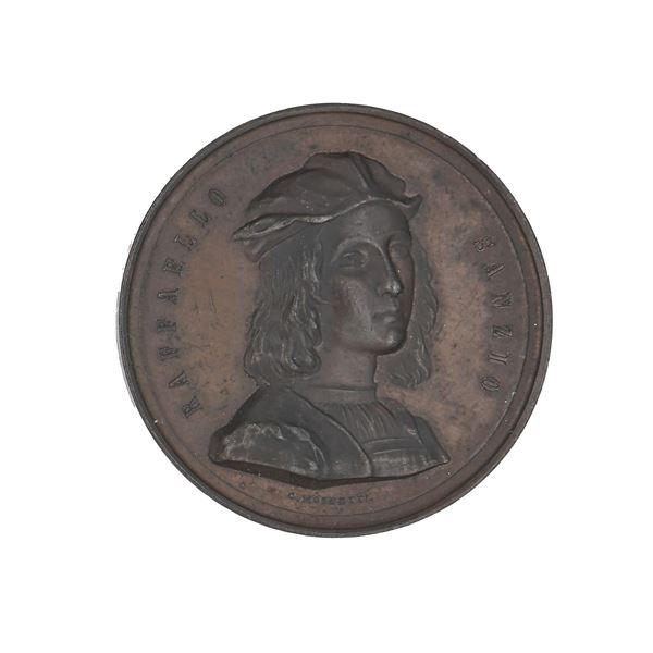 Raffaello Sanzio (1483-1520) Medaglia in bronzo 1883 per ricordare il quarto centenario della nascita