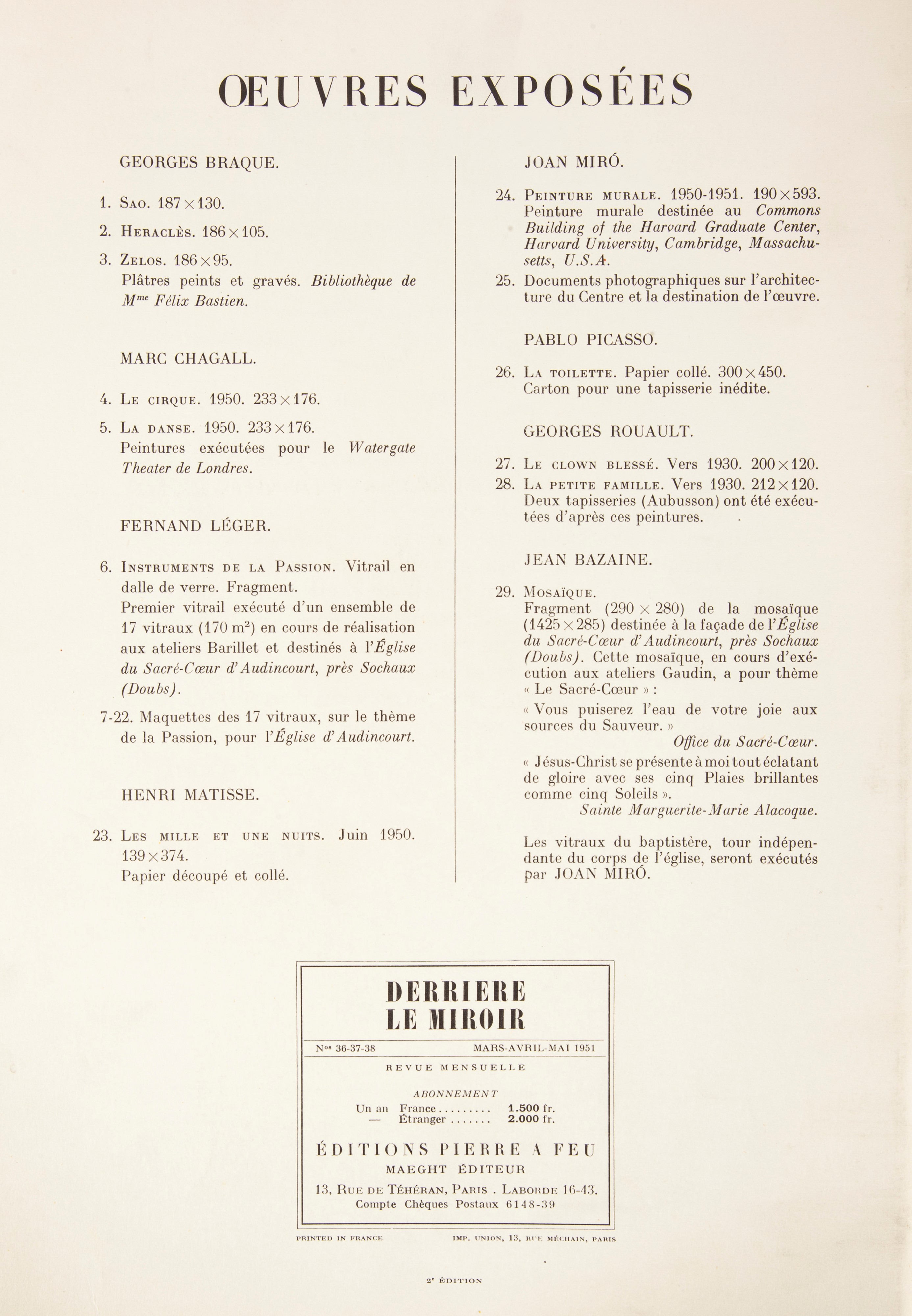 Derrière le Miroir - Sur Quatre Murs. (numero su Braque della Rivista Artistica e Letteraria Fran...
