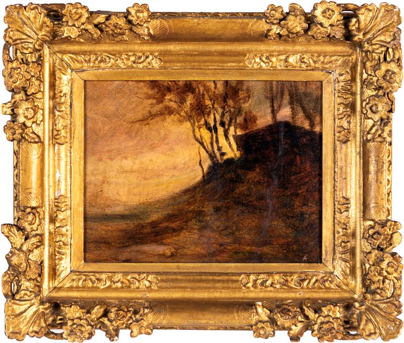 Antonio Fontanesi - Paesaggio con Casolare ed Alberi
