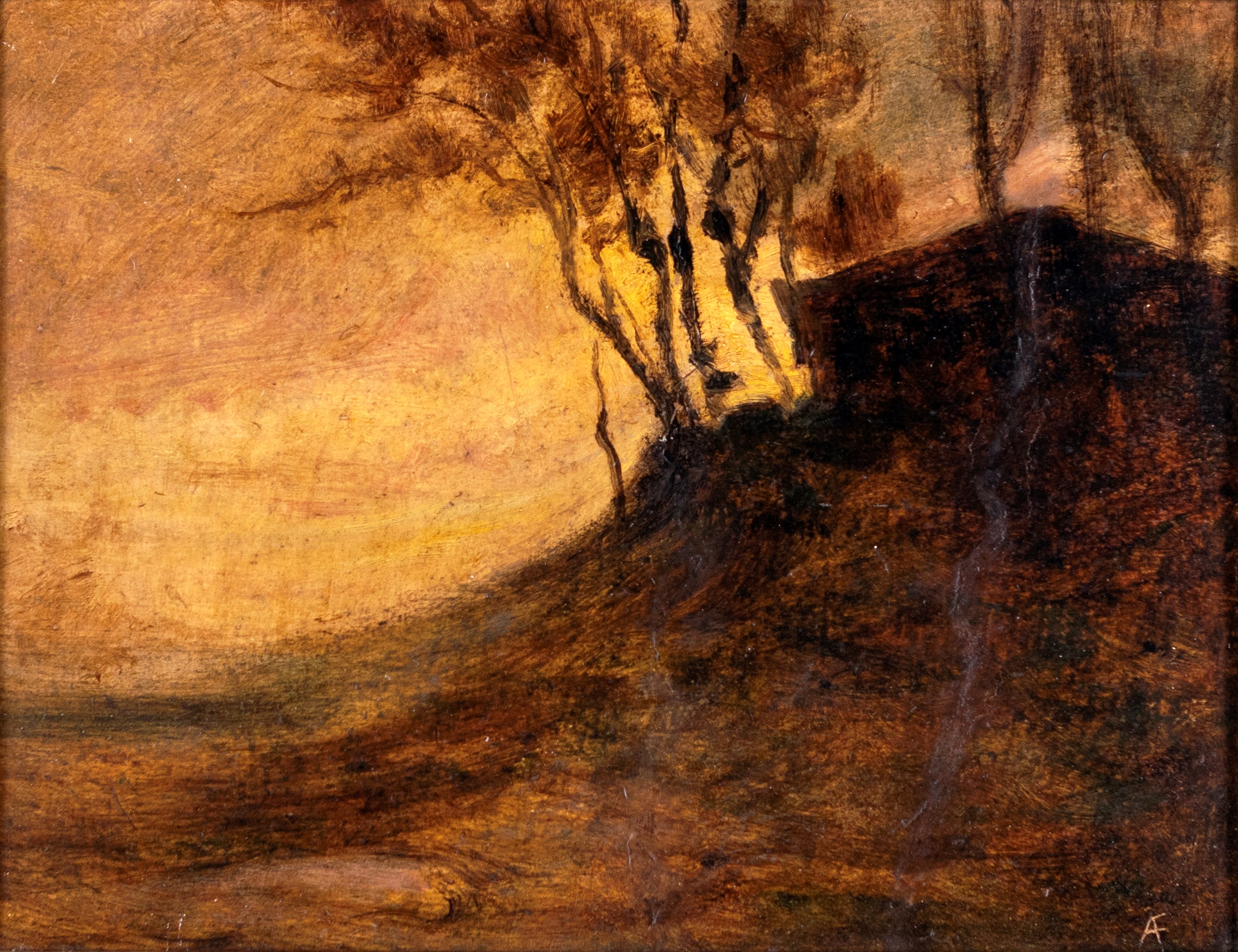 Antonio Fontanesi - Paesaggio con Casolare ed Alberi