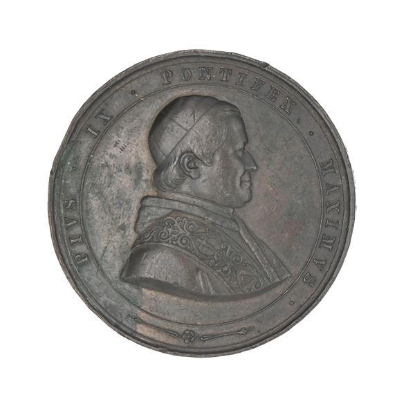 Stato Pontificio - Pio IX - Medaglia straordinaria in bronzo del 1858 commemorativa della ricostruzione  [..]