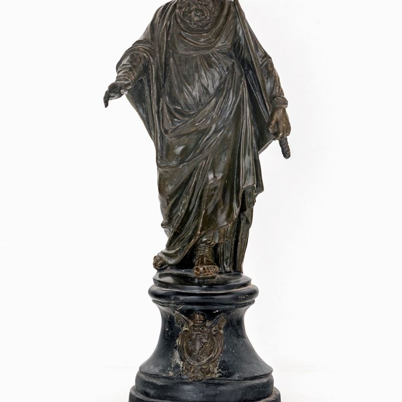 Scultura in Terracotta Patinata Ad Imitazione del Bronzo Raffigurante San Paolo, XIX Secolo