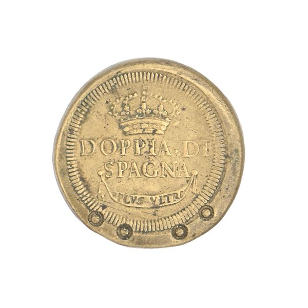 Peso monetale uniface in bronzo Doppia di Spagna con 4 contromarche a bisanti
