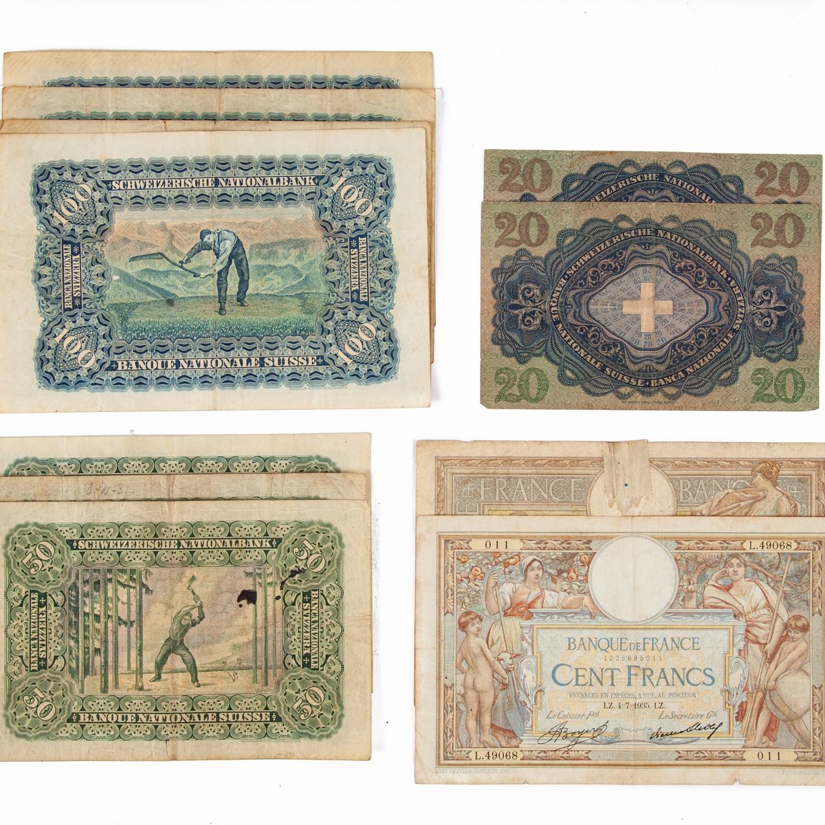 Lotto di Cartamoneta: 2 Esemplari 100 Franchi 01/01/1923; 100 Franchi 23/11/1927; 100 Franchi 04/...