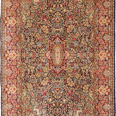 Tappeto Persiano Kirman Fondo Blu con Fitto Disegno Floreale