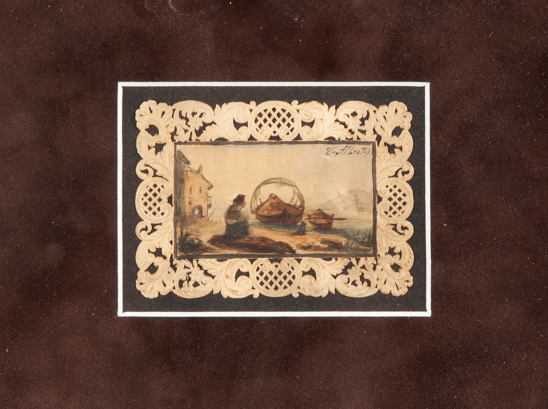 Marina con pescatore e barche