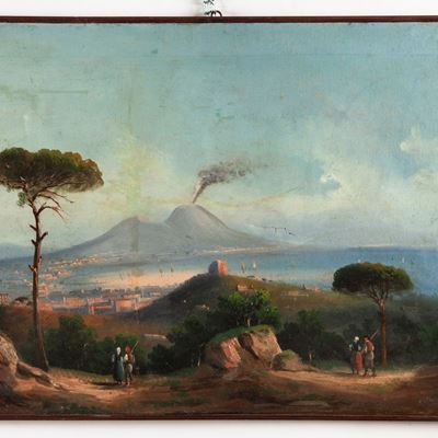 Tre Vedute della Baia di Napoli Col Vesuvio Fumante