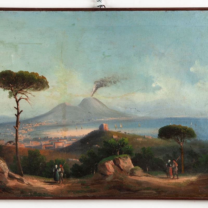 Scuola Napoletana, Fine XIX/inizi XX Secolo - Tre Vedute della Baia di Napoli Col Vesuvio Fumante