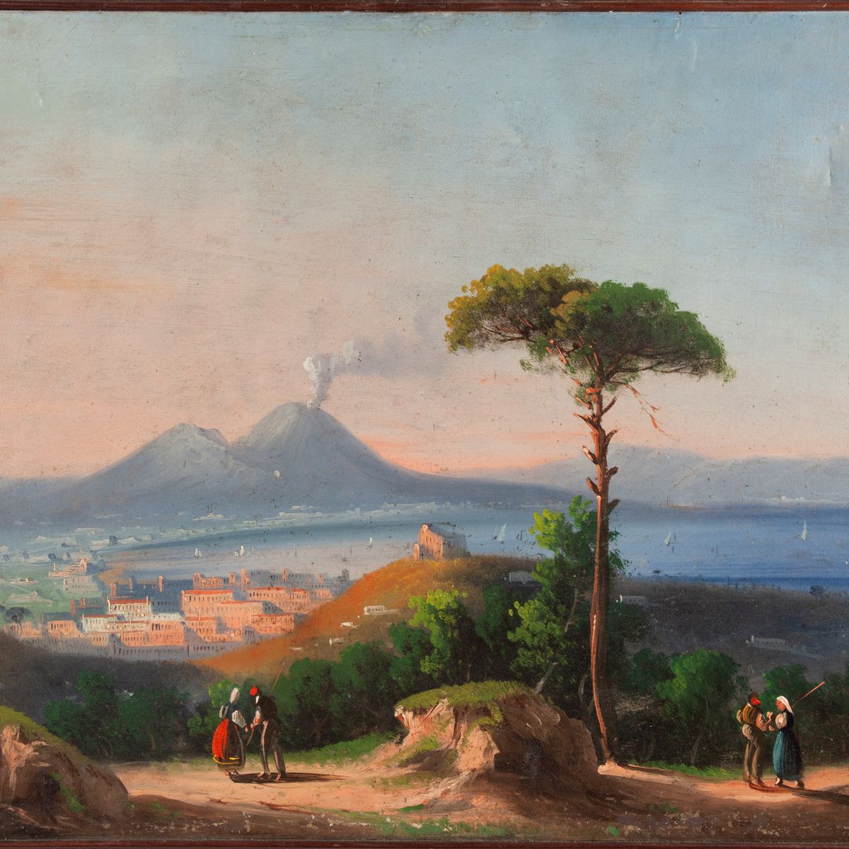 Scuola Napoletana, Fine XIX/inizi XX Secolo - Tre Vedute della Baia di Napoli Col Vesuvio Fumante