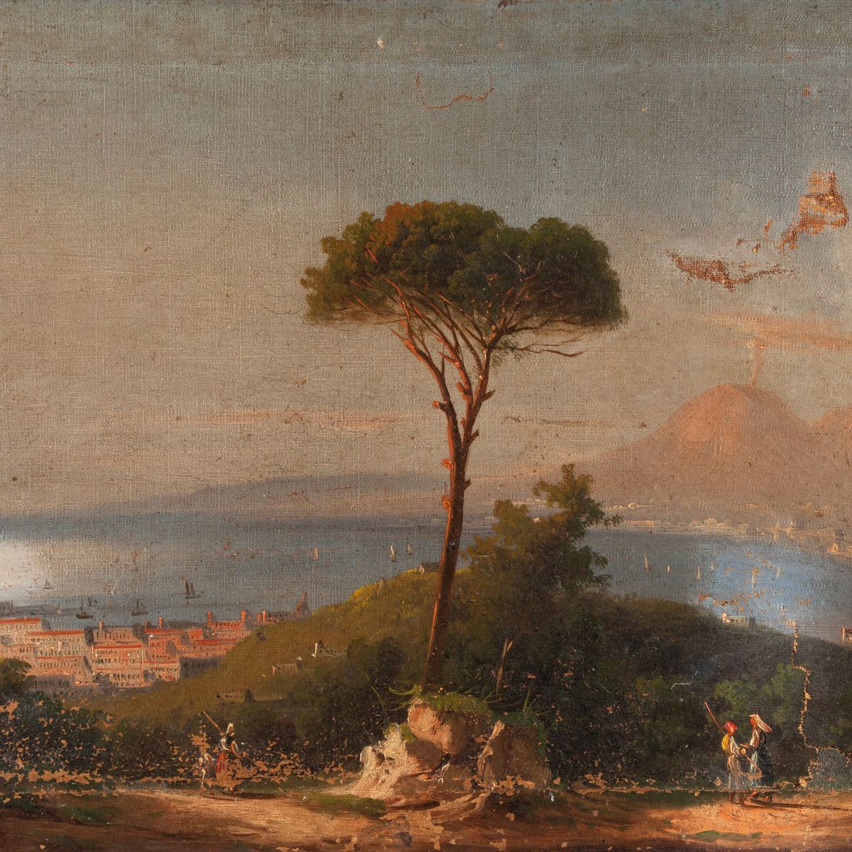 Scuola Napoletana, Fine XIX/inizi XX Secolo - Tre Vedute della Baia di Napoli Col Vesuvio Fumante