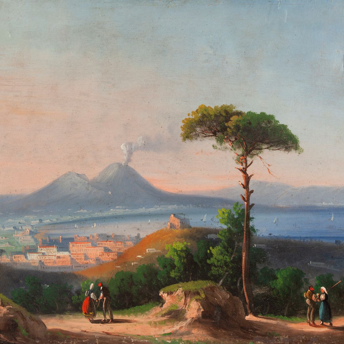 Scuola Napoletana, Fine XIX/inizi XX Secolo - Tre Vedute della Baia di Napoli Col Vesuvio Fumante